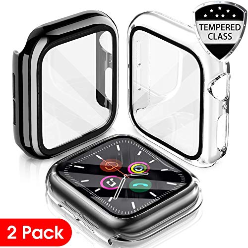 LeYi Cover Compatibile con Apple Watch 44mm Serie 5 / Serie 4, (2 Pezzi) Custodia Rigida PC Full Protezione in Vetro TemPerato Integrata, Ultra Sottile per iWatch Apple Smart Watch Serie 5/4 44mm