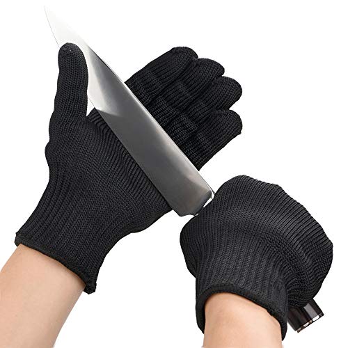 Gyxtech, guanti di sicurezza da lavoro in kevlar, da uomo, maglia d’acciaio inossidabile, antitaglio, ideali per macellai, colore nero, 1 paio