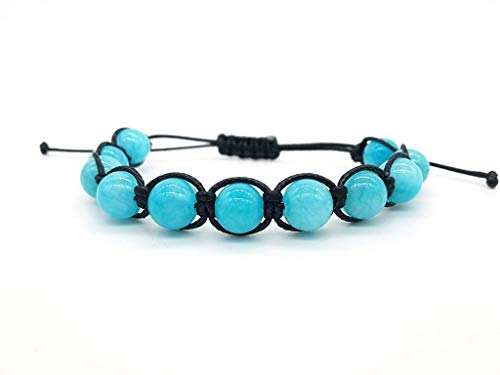 Braccialetto in Larimar Unisex, Shamballa il Bracciale Della Felicità, Regolabile Fatto a Mano, Pietre Dure