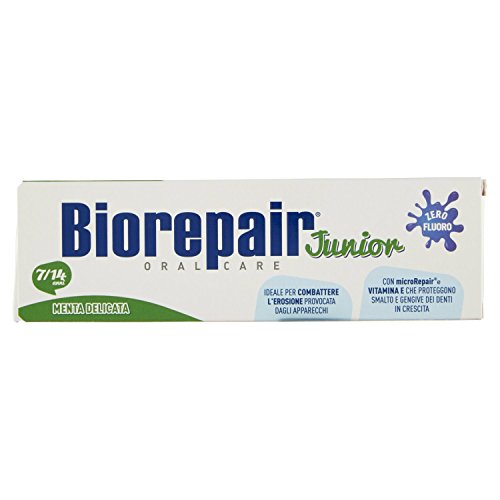 Biorepair, Dentifricio Junior 7-14 anni, Dentifricio per Bambini senza Fluoro, con Vitamina E, Antiossidante, per Gengive Sane, Rinfrescante Gusto Menta, 75 ml