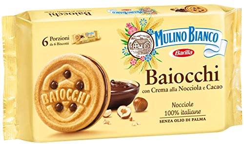 Mulino Bianco Biscotti Baiocchi con Crema alla Nocciola e Cacao per Colazione e Snack Dolce per la Merenda - 6 Porzioni da 6 Biscotti