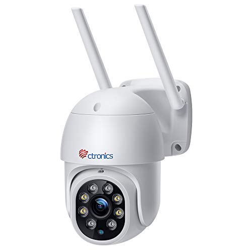 Telecamera wifi esterno con Visione Notturna a Colori, Ctronics 1080p PTZ Zoom Digitale IP Videocamera di Sorveglianza con Pan 355° e Tilt 90° Auto Tracking Movimento Rilevazione Audio Bidirezionale