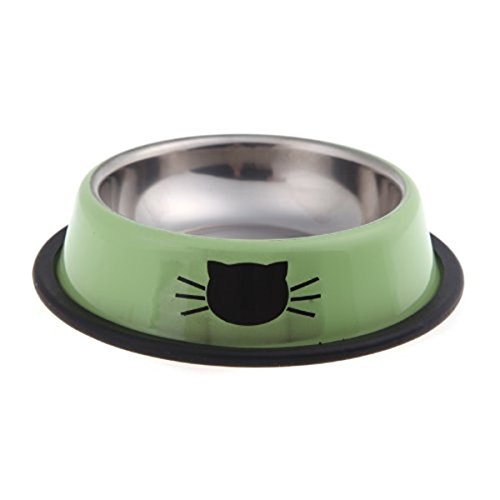 Gearmax Ciotola in Acciaio Inox Ciotola di Cane Sveglio o Piatto di Gatto con Fondo in Gomma Antiscivolo(Verde)