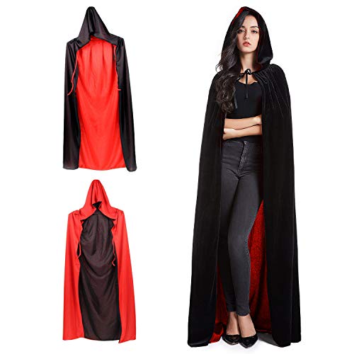 Ainkedin Mantello Nero con Cappuccio, Halloween Costume Mantello Nero Rosso 150CM, Ideale per Cosplay The Witcher Vampirina Halloween Carnevale Masquerade