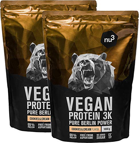 nu3 Vegan Protein 3K Proteine Isolate Vegetali in Polvere 2 KG | Polvere Proteica con Proteine da Piselli/Canapa/Riso Buona Solubilità | 70% Proteine - CS 137 Senza Aspartame | Gusto Cookies&Cream