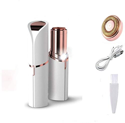 depilatore di peli facciale, epilatore peli facciale, depilazione con rossetto, indolore E Portatile, per Donna (USB + 1 testa Extra di ricambio) bianco