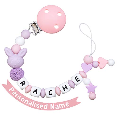 MCGMITT Clip Ciuccio con Nome Personalizzata Catenella e Clip Succhietto Silicone Adattatore(purple)