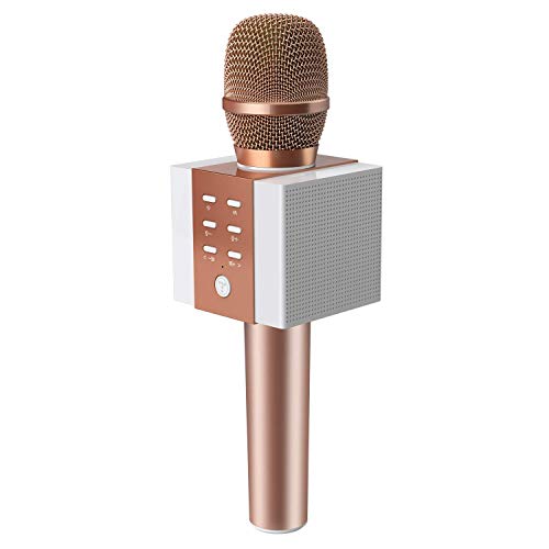 TOSING 008 Microfono Karaoke Bluetooth wireless, volume maggiore 10W, più basso, 3-in-1 Microfono portatile con doppio altoparlante per iPhone/Android/iPad/PC (Oro rosa)