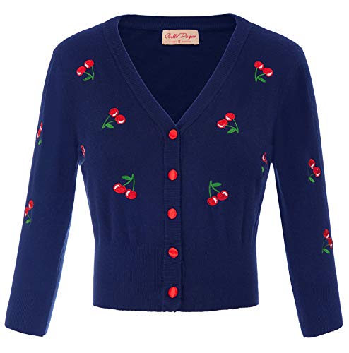 Belle Poque - Coprispalle da Donna Stile Bolero con Ricamo con Ciliegie, Maniche a 3/4, Stile Vintage Anni ?0 Floral-6(609-6) S