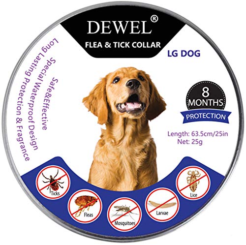 Dewel Collare Antipulci Cane/Gatto Antiparassitario per cani Ajustable per Tutti i Tipi di Cani Impermeabile 8 Mesi di Efficacia Protezione