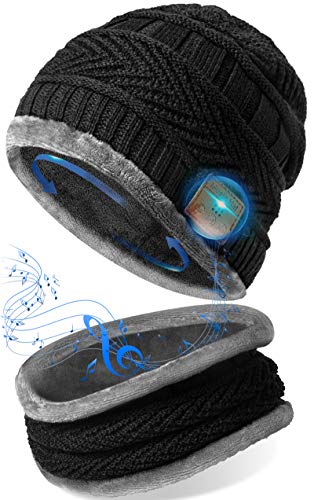 Regali Natale Uomo Berretti Bluetooth - Regali di Natale Originali Cappello Bluetooth Uomo Invernale Berretto Uomo in Maglia con Sciarpa, Bluetooth Beanie Altoparlanti Stereo HD e Microfono Integrati