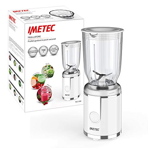 Imetec BL3 300 Frullatore Compatto, Bicchiere in Plastica BPA Free, Capacità 700 ml, Coperchio Dosa Liquidi, 250 W