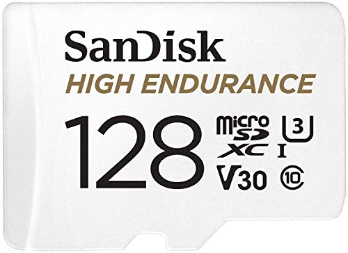 SanDisk HIGH Endurance Scheda microSDXC 128 GB per Videosorveglianza Domestica e Dashcam, con Adattatore SD, fino a 100MB/s in Lettura e 40MB/s in Scrittura, Class 10, U3, V30, Bianco