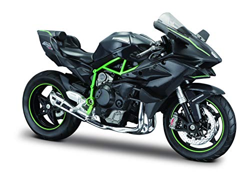 Maisto, modellino di Kawasaki Ninja H2R: Fedele all'originale, in Scala 1:12, con sospensioni e cavalletto Laterale Pieghevole, 17 cm, di Colore Nero (Codie Articolo 5-16880)