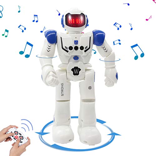 Vindany Giocattolo RC Robot Telecomandato - Robot Giocattolo Programmabile Intelligente Interattivo Controllo Robot Sensazione di Gesti per Bambini (Blu)
