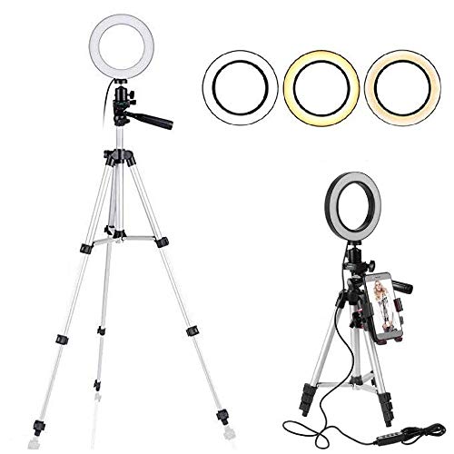 TRONMA LED Ring Light con Treppiede Selfie Stick 6,3 Pollici Dimmerabile Temperatura Colore Regolabile Lampada Anulare con Porta Cellulare