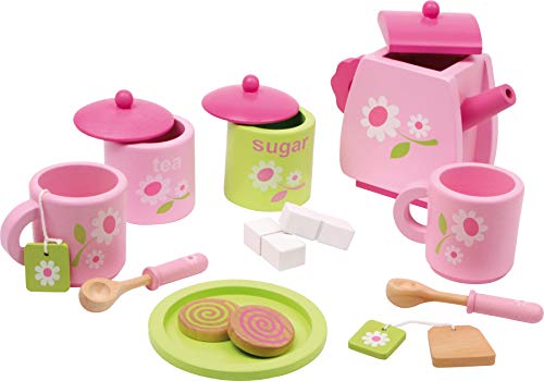 2849 Servizio da Tè per bambini con motivo a fiorellini small foot in legno, accessori per la cucina da gioco dei bambini, 17 pz., a partire da 3 anni