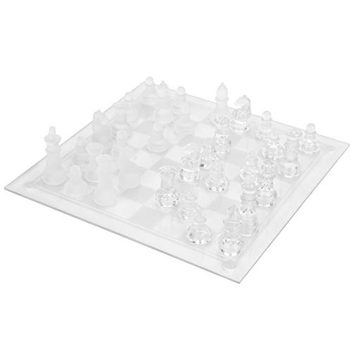 Elegante set di scacchi e scacchiera in vetro trasparente e satinato