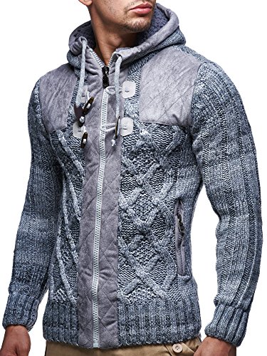 Leif Nelson Giacca Uomo in Maglia con Cappuccio Cardigan LN-20525 Grigio Small