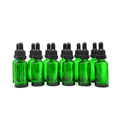 Yizhao Verde Bottiglie Contagocce Vetro 30ML, con Pipette Contagocce Vetro, per Laboratorio,Olio Essenziale, Aromaterapia– 18 Pcs