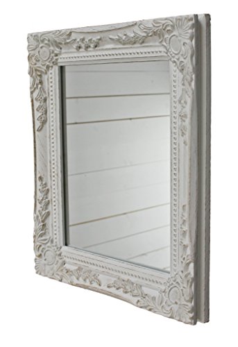 32x27x3cm rettangolo Parete specchio, Annata-Antico-cornice di Legno fatto a mano, bianco, compresi attaccamento.