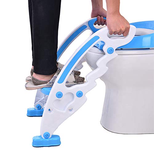 Calma Dragon Sedile toilette portatile per bambini, seggiolino da bagno per bambini con scaletta, sedile toilette pieghevole con gradino (Blu)