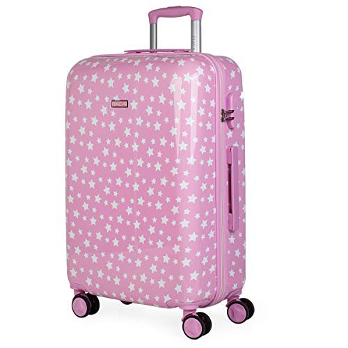 ITACA - Valigia per bambine 4 ruote doppie girevole. Trolley in policarbonato stampato. Rigida, resistente, e leggera. Lucchetto integrato. Mediana. Qualità e disegno. 702460, Color Rosa