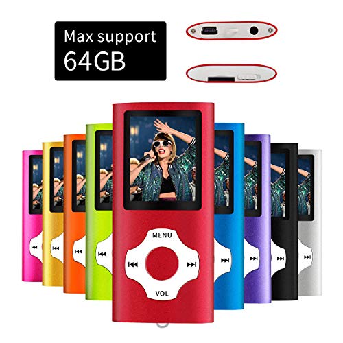 Mymahdi MP3/MP4 Portable Player,Red With 1.8 Inch LCD Screen and Micro SDHC Card Slot,Max Support 128GB Micro SD TF Card