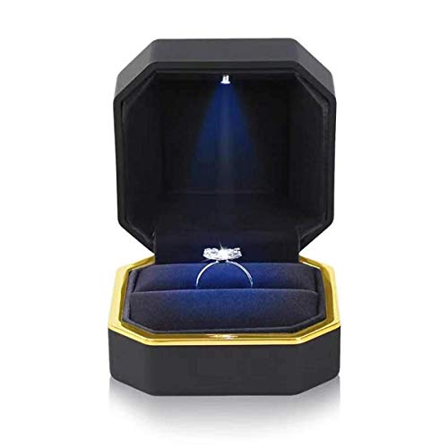 porta anelli,anelli scatole anello fidanzamento donna，Scatola per anello in velluto con display a LED per gioielli, confezione regalo per proposta, fidanzamento, matrimonio