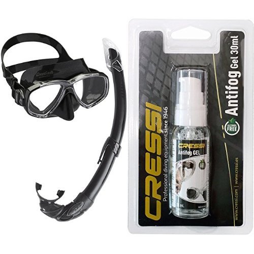 Cressi Perla Mare, Combo Set Maschera Sub Perla e Snorkel Mexico, Nero + Gel Antiappannante per Maschere Sub e Occhialini Nuoto Unisex-Adulto, Bianco, 30 ml