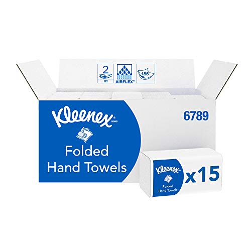 Kleenex 6789 Asciugamani piegati, 15 confezioni da 186 fogli di carta, 2 veli, Tecnologia Airflex*, Colore:  Bianco, 06789100