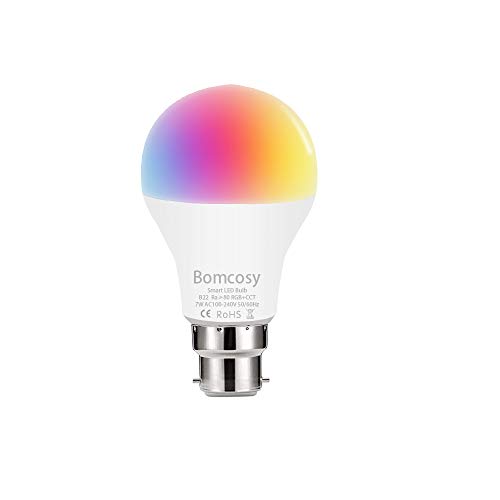 Lampadine Intelligente Wifi B22 A60 LED RGBCW 7W Multicolore Dimmerabile Compatibile con Alexa e Google Home Dispositivo IOS Android App Controllata Non Richiede Hub 1 Pezzi