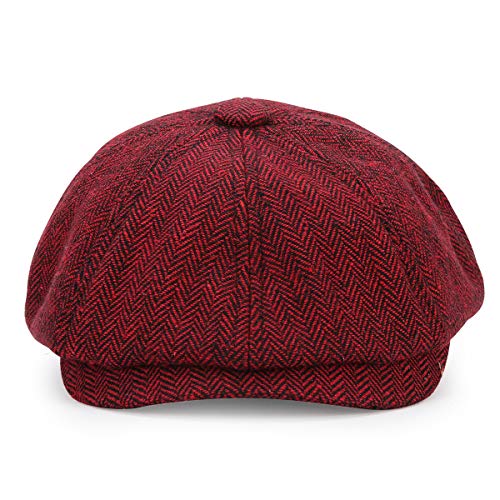 KeepSa Newsboy cap Coppola Uomo - Berretto a 8 Spicchi Piatto Berretto Lana Uomo 56-63 cm - Peaky Irish Gatsby Wool Felt Ivy cap (Vino Rosso, 61-63)