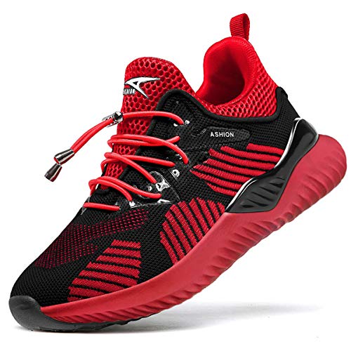 Scarpe Sportive Ragazzi Scarpe da Corsa Ginnastica Respirabile Mesh Running Sneakers Fitness Casual(A Rosso,39 EU)