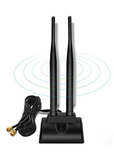 Ziyituod Antenna Wi-Fi Esterna 2.4G / 5.8G Base Magnetica a Doppia frequenza 6dBi con Cavo di prolunga Adattatore RP-SMA 2m Compatibile per Telecamera WiFi, Scheda WiFi PCIe (ZYT-6dBi)