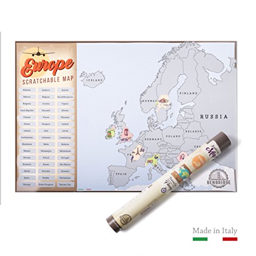 Benbridge Scratch Map Europe | Mappa da Grattare Made in Italy | Mappa dell'Europa da grattare | Viaggia e Gratta Via Gli Stati Che Hai Visitato Personalizzando la Tua Mappa