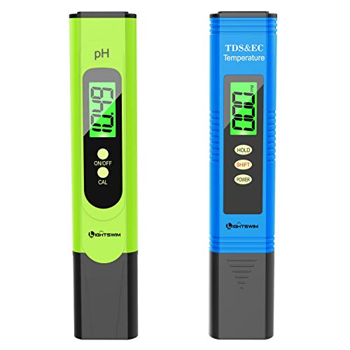 Lightswim Tester di qualità dell'Acqua Schermo LCD retroilluminato, PH-Metro con risoluzione 0,01 ad Alta precisione, TDS 3 in 1 + EC + misuratore di Temperatura per Acqua Potabile (Verde)
