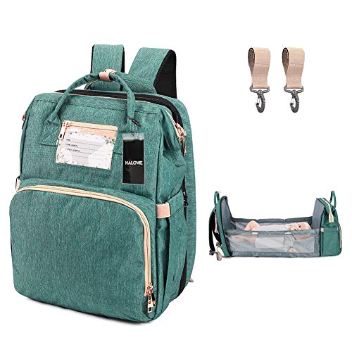 HALOVIE Zaino Mamma Multifunzione, Borsa Fasciatoio per Neonati Pieghevole Lettino da Viaggio Impermeabile e Isolamento Zaino Fasciatoio per Cambio Pannolini Biberon Verde