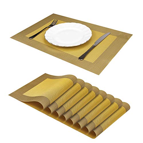 Jujin Set di 8 tovagliette in PVC Antiscivolo, Lavabili, Resistenti al Calore, per Tavolo da Pranzo Yellow
