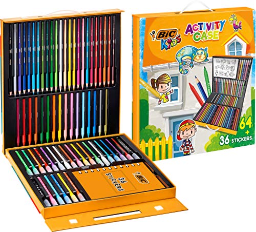 BIC Kids Activity Case - 24 Matite per Colorare/24 Pennarelli/16 Pastelli a Cera e 36 Adesivi da Colorare