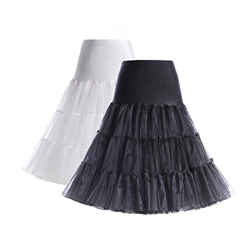 Boolavard Petticoat Sottogonna Retro Annata di 50 Oscillazione 1950 Rockabilly Bianco, Nero, Blu, Rosa, Rosso (L-XL, 2 Pacchi (Nero + Bianco))