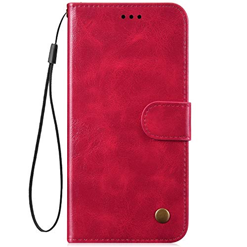 JCKHM Compatibile con Huawei Honor 6C Custodia Pelle Cover a libro Portafoglio Flip Case [Custodia in pelle tinta unita retrò con cordino] 360 gradi Anteriore e posteriore PU Cover Morbido,rosso
