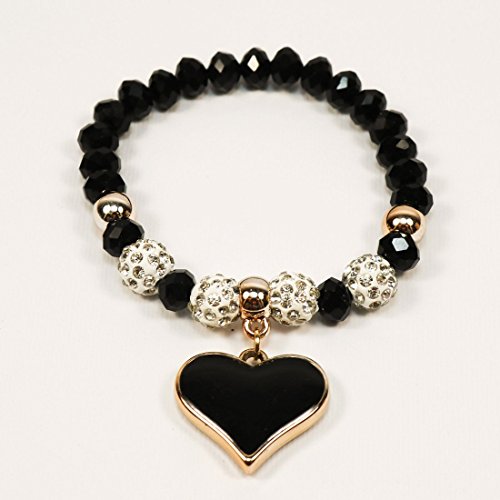 Bracciale per donna elastico con ciondolo a cuore di colore nero