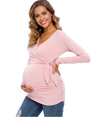 Love2Mi - Maglietta da donna per l'allattamento, a maniche lunghe, con scollo a V rosa scuro S