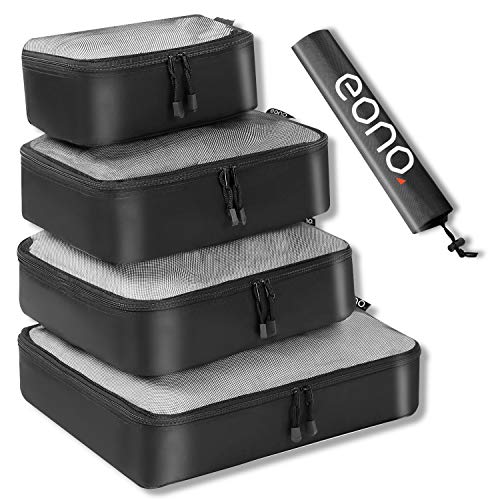 Eono by Amazon - Set di 5 Organizzatori da Viaggio, 4 Cubetti di Imballaggio di Diverse Dimensioni per Abiti Puliti e 1 Borsa per Bbiancheria Sporca, Ottimo per i Viaggi, Rete