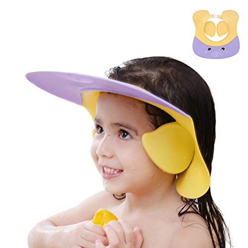 Doccia Cap per Bambino,Cappello da doccia per bambini Design di protezione dell'orecchio Evitare lo shampoo, cappello con visore regolabile morbido per neonati e bambini( per 1-12 anni di età)