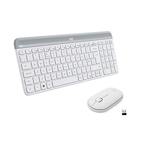 Logitech Mk470 Kit Mouse e Tastiera Wireless per Windows, Ricevitore USB 2.4 Ghz, ‎Sottile, Compatto, Silenzioso, Batteria Lunga Durata, Pc/Laptop, Layout Italiano Qwerty, Bianco