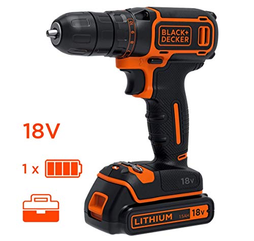 BLACK+DECKER BDCDC18K-QW Trapano/Avvitatore Senza Percussione, 27 W, 18 V, Nero, 1 Batteria