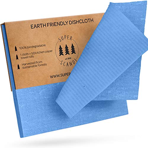SUPERSCANDI Strofinacci svedesi ecologici, riutilizzabili, sostenibili, biodegradabili, in cellulosa, Panni di Ricambio Confezione da 10, Colore Blu.