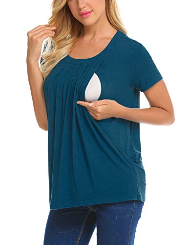 UNibelle Donna Maglia Premaman Allattamento Maglieria per maternità Shirt Corta Maglietta Casual Top Manica Corta Blu